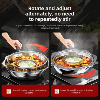 Nerezová oceľová hot pot s deliteľom pre dva chute, objem 4,1–6 l, domáce alebo komerčné použitie