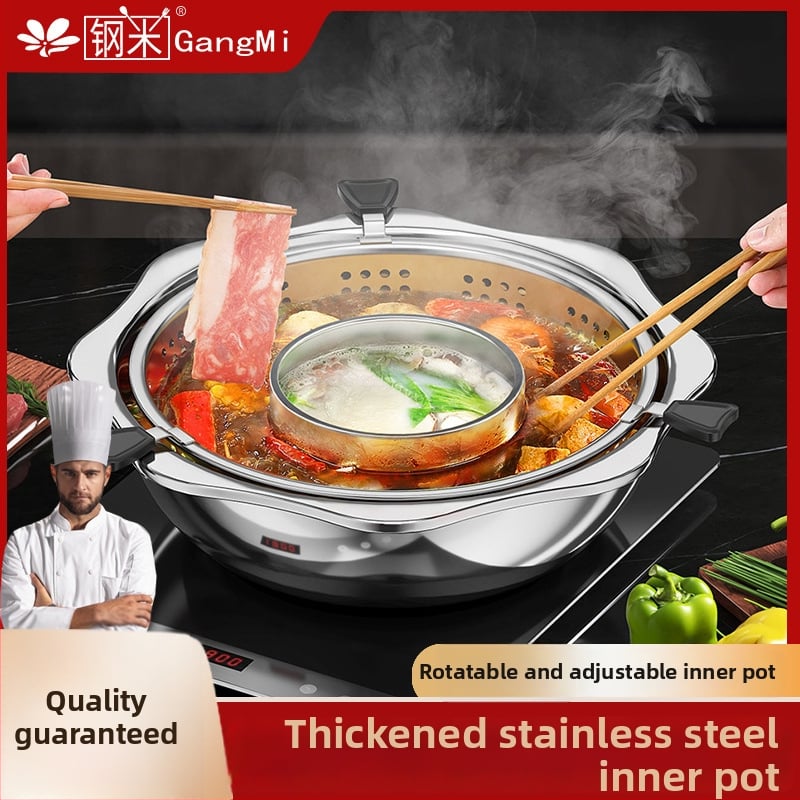 Nerezová oceľová hot pot s deliteľom pre dva chute, objem 4,1–6 l, domáce alebo komerčné použitie