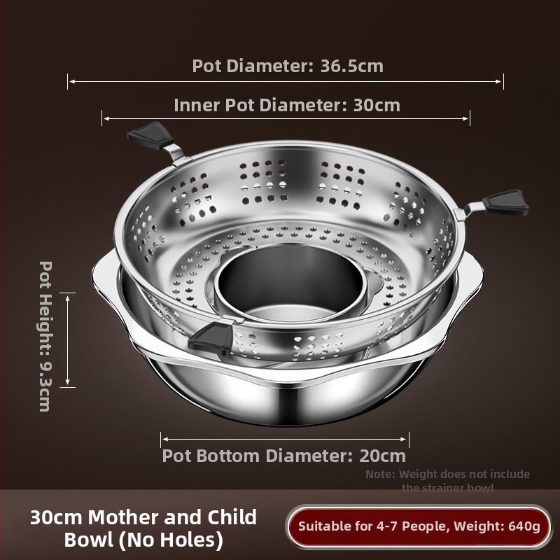 Nerezová oceľová hot pot s deliteľom pre dva chute, objem 4,1–6 l, domáce alebo komerčné použitie