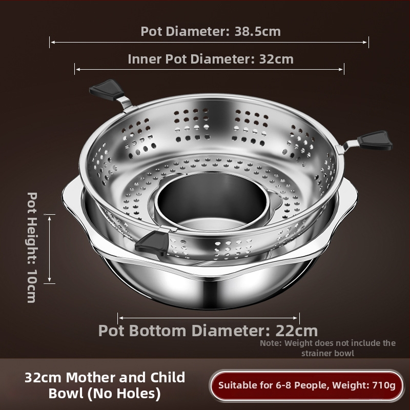 Nerezová oceľová hot pot s deliteľom pre dva chute, objem 4,1–6 l, domáce alebo komerčné použitie