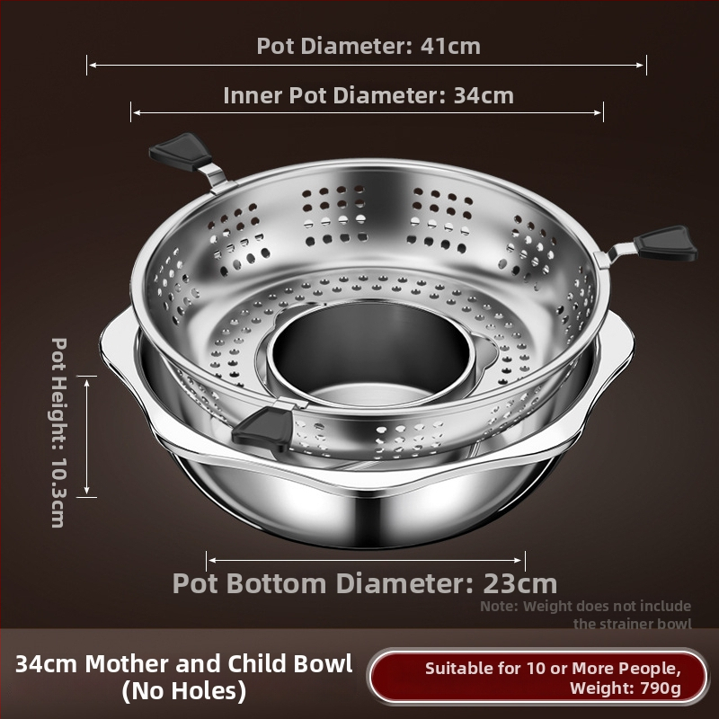 Nerezová oceľová hot pot s deliteľom pre dva chute, objem 4,1–6 l, domáce alebo komerčné použitie