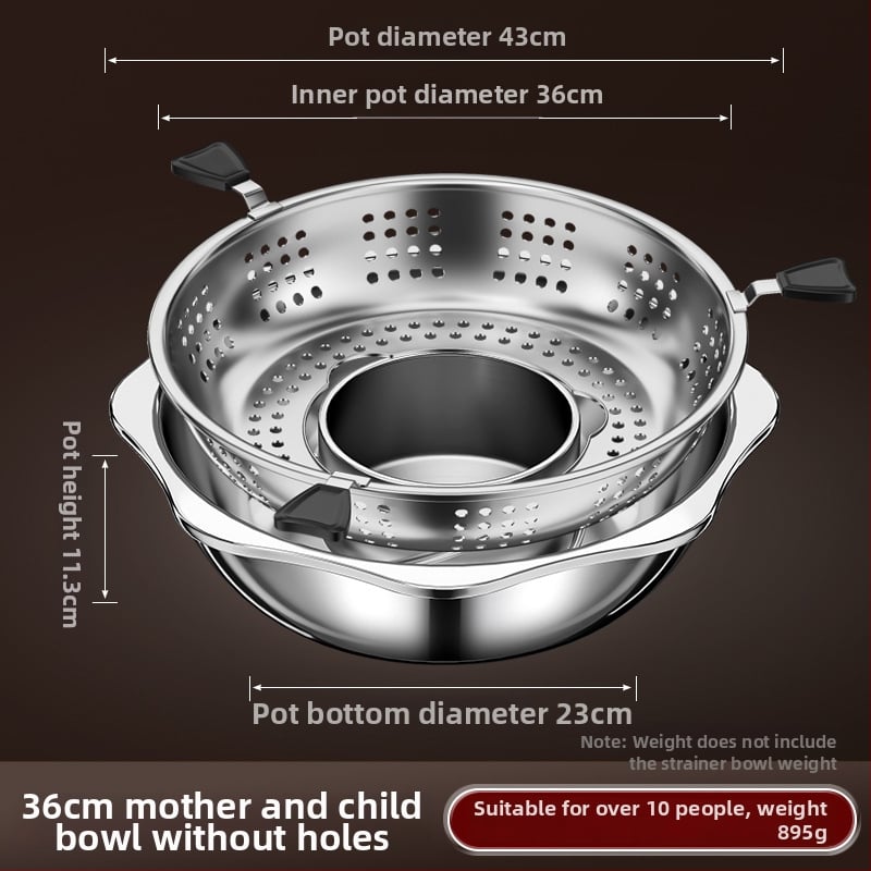Nerezová oceľová hot pot s deliteľom pre dva chute, objem 4,1–6 l, domáce alebo komerčné použitie
