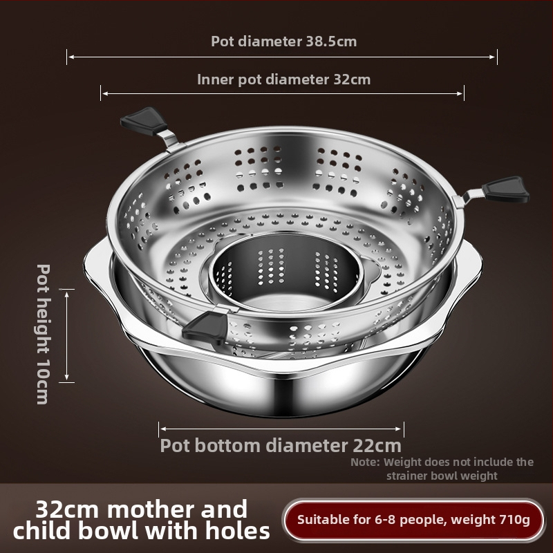 Nerezová oceľová hot pot s deliteľom pre dva chute, objem 4,1–6 l, domáce alebo komerčné použitie