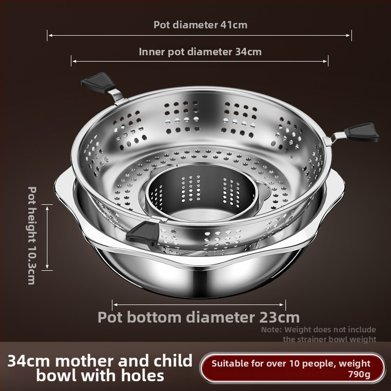 Nerezová oceľová hot pot s deliteľom pre dva chute, objem 4,1–6 l, domáce alebo komerčné použitie