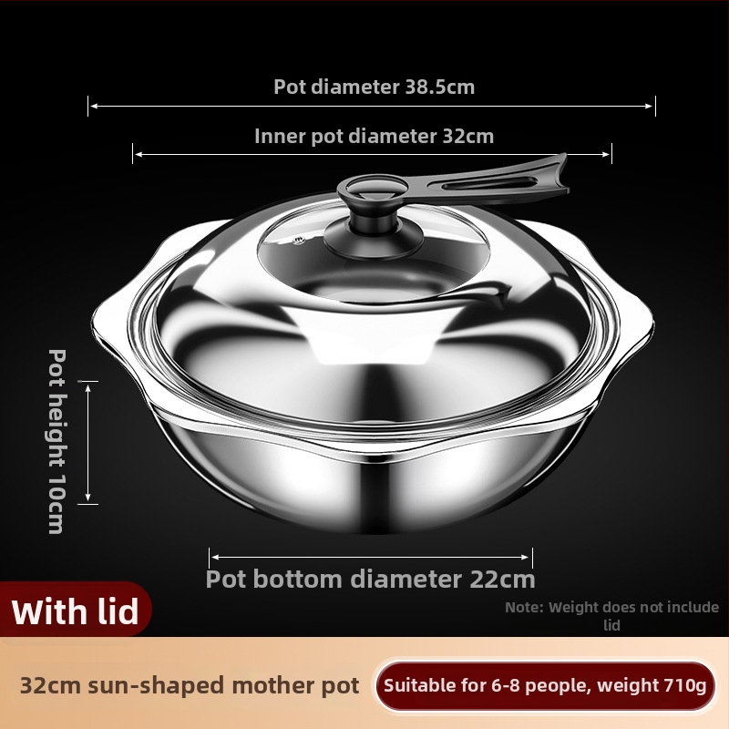 Nerezová oceľová hot pot s deliteľom pre dva chute, objem 4,1–6 l, domáce alebo komerčné použitie
