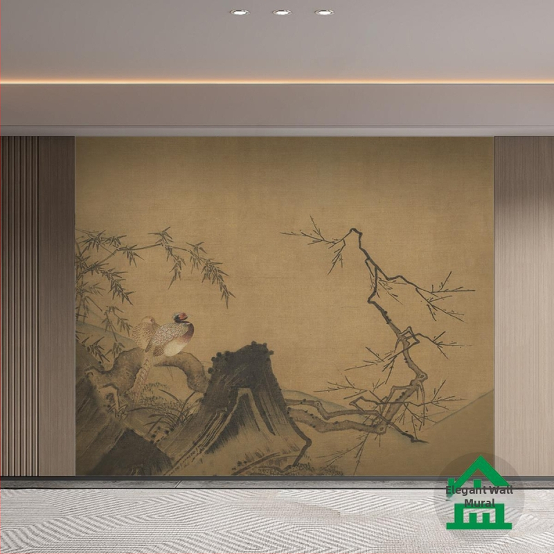 Orange Art Mural – Klasická zen estetika pre čajový salón, dekoratívny stenový mural