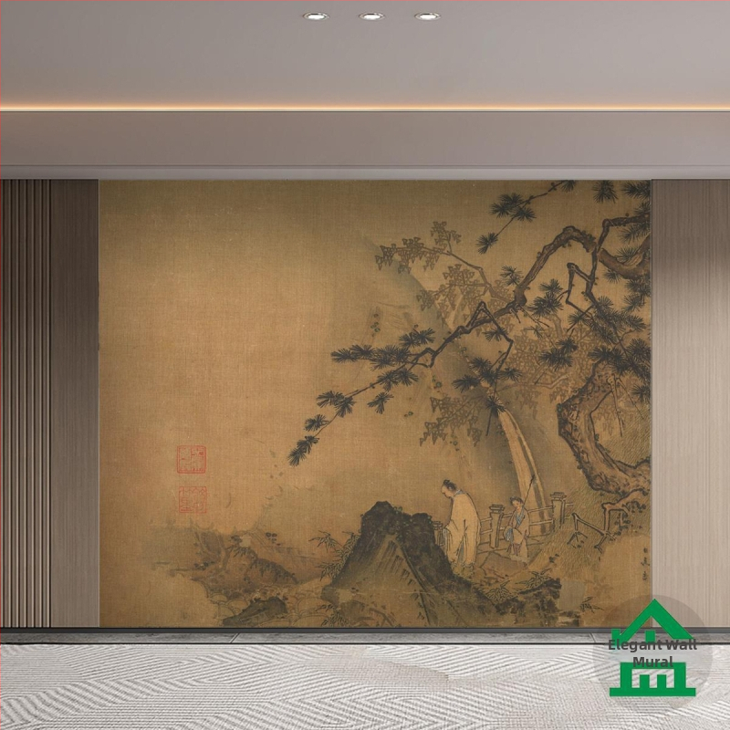 Orange Art Mural – Klasická zen estetika pre čajový salón, dekoratívny stenový mural