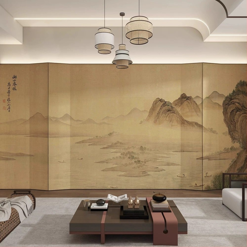 Orange Art Mural – Klasická zen estetika pre čajový salón, dekoratívny stenový mural
