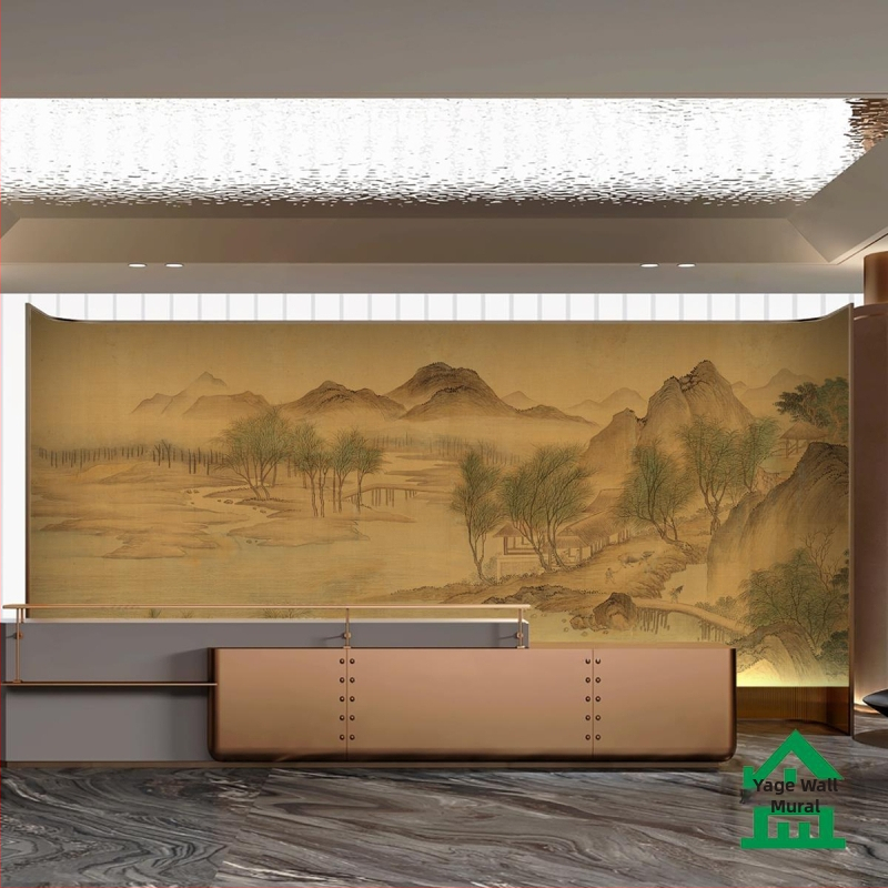 Orange Art Mural – Klasická zen estetika pre čajový salón, dekoratívny stenový mural