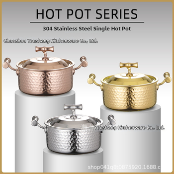 Mini hot pot z nerezovej ocele 304, pre jednu osobu s viečkom, 16 cm, objem 2,1–4 l, trojvrstvové dno