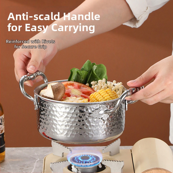 Mini hot pot z nerezovej ocele 304, pre jednu osobu s viečkom, 16 cm, objem 2,1–4 l, trojvrstvové dno