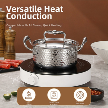 Mini hot pot z nerezovej ocele 304, pre jednu osobu s viečkom, 16 cm, objem 2,1–4 l, trojvrstvové dno