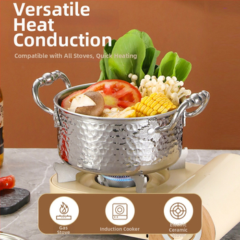 Mini hot pot z nerezovej ocele 304, pre jednu osobu s viečkom, 16 cm, objem 2,1–4 l, trojvrstvové dno