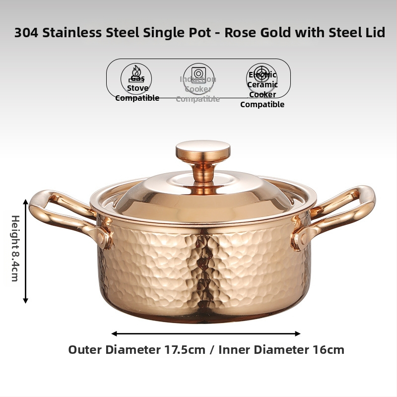 Mini hot pot z nerezovej ocele 304, pre jednu osobu s viečkom, 16 cm, objem 2,1–4 l, trojvrstvové dno