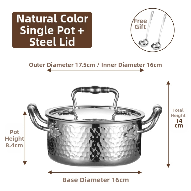 Mini hot pot z nerezovej ocele 304, pre jednu osobu s viečkom, 16 cm, objem 2,1–4 l, trojvrstvové dno