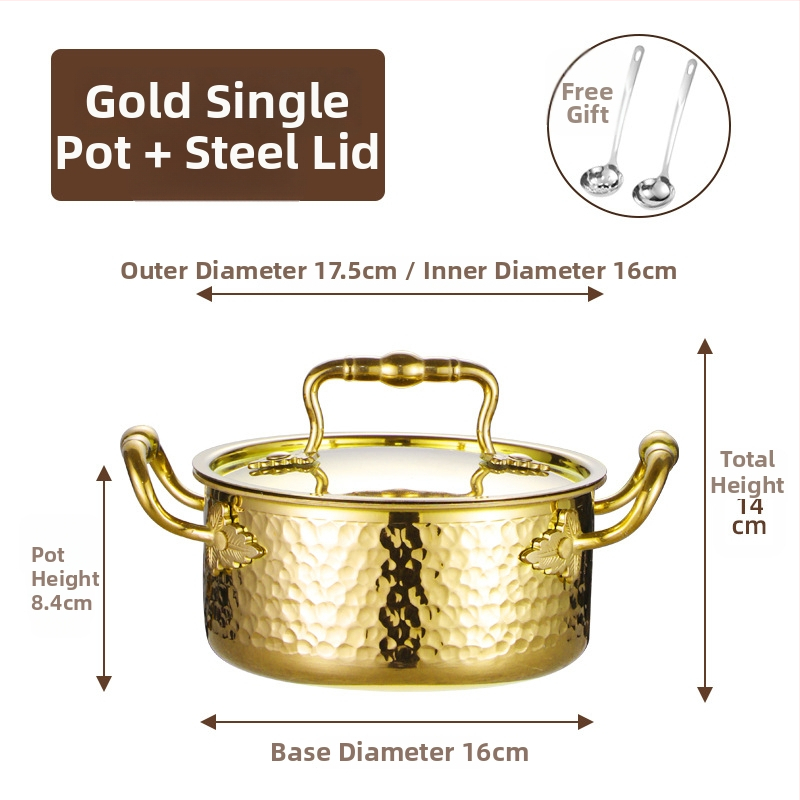 Mini hot pot z nerezovej ocele 304, pre jednu osobu s viečkom, 16 cm, objem 2,1–4 l, trojvrstvové dno