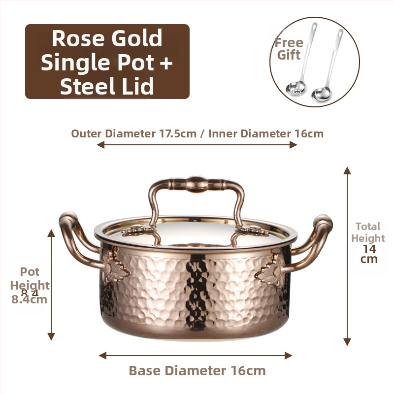 Mini hot pot z nerezovej ocele 304, pre jednu osobu s viečkom, 16 cm, objem 2,1–4 l, trojvrstvové dno
