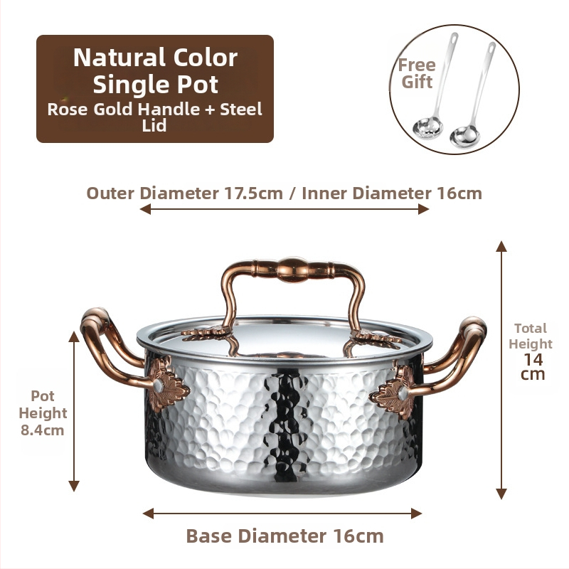 Mini hot pot z nerezovej ocele 304, pre jednu osobu s viečkom, 16 cm, objem 2,1–4 l, trojvrstvové dno