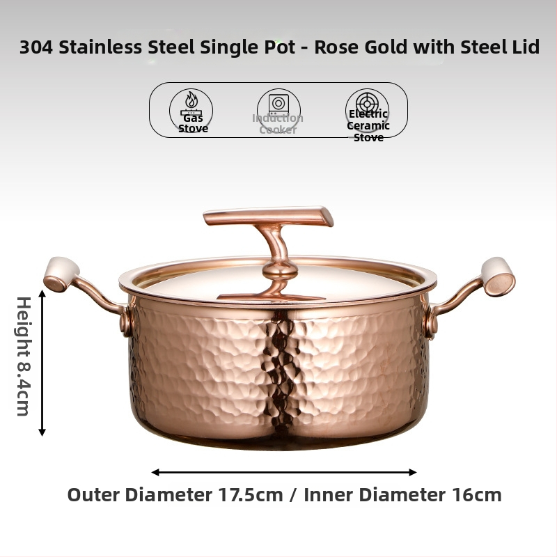 Mini hot pot z nerezovej ocele 304, pre jednu osobu s viečkom, 16 cm, objem 2,1–4 l, trojvrstvové dno