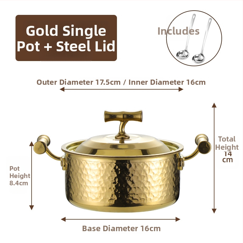 Mini hot pot z nerezovej ocele 304, pre jednu osobu s viečkom, 16 cm, objem 2,1–4 l, trojvrstvové dno