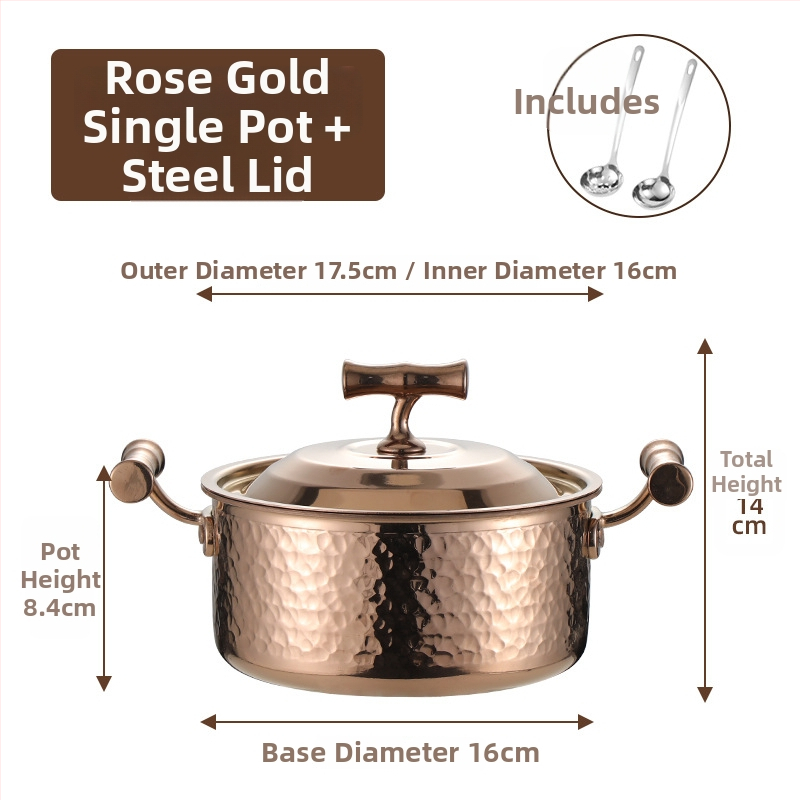 Mini hot pot z nerezovej ocele 304, pre jednu osobu s viečkom, 16 cm, objem 2,1–4 l, trojvrstvové dno