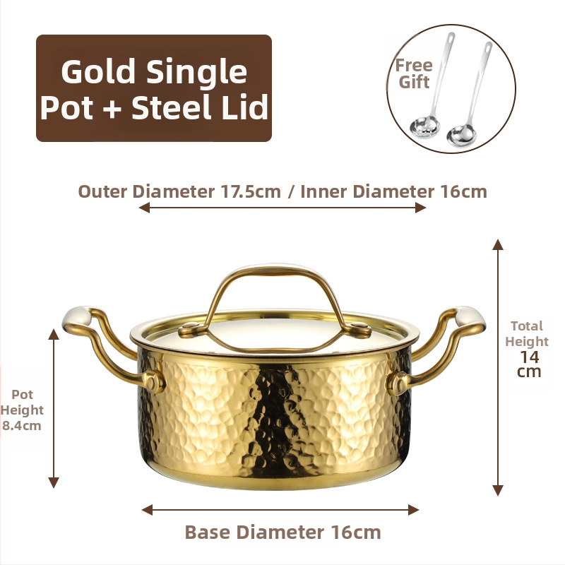 Mini hot pot z nerezovej ocele 304, pre jednu osobu s viečkom, 16 cm, objem 2,1–4 l, trojvrstvové dno