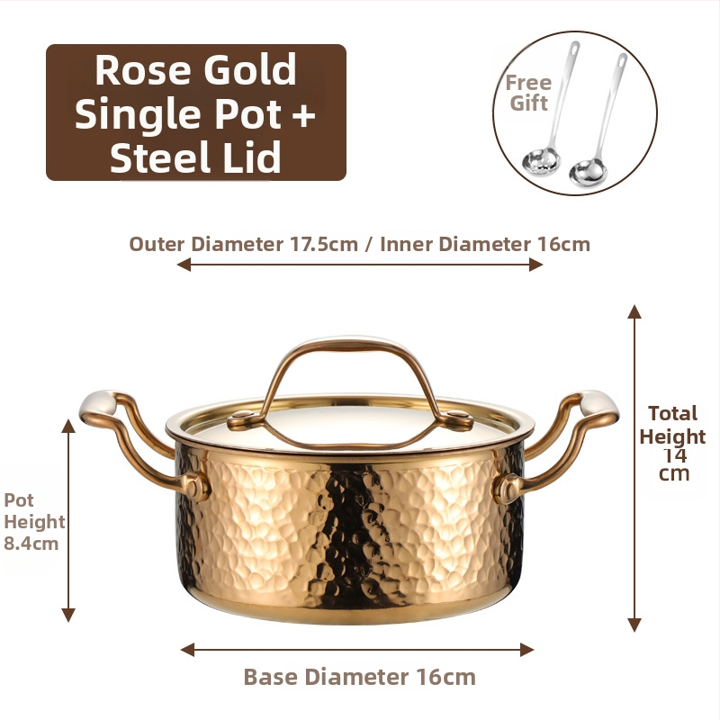 Mini hot pot z nerezovej ocele 304, pre jednu osobu s viečkom, 16 cm, objem 2,1–4 l, trojvrstvové dno