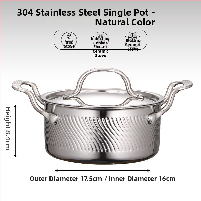 Mini hot pot z nerezovej ocele 304, pre jednu osobu s viečkom, 16 cm, objem 2,1–4 l, trojvrstvové dno