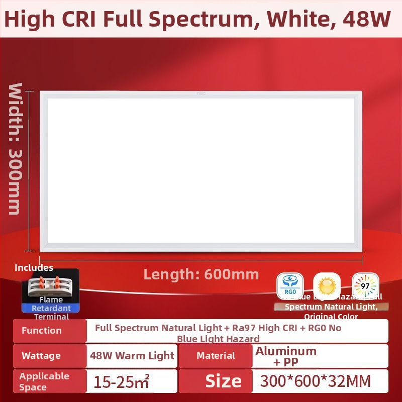 LED plochý panel svetla 600×600, plné spektrum, hliníkový panel na strop do kancelárie, kuchyne a kúpeľne