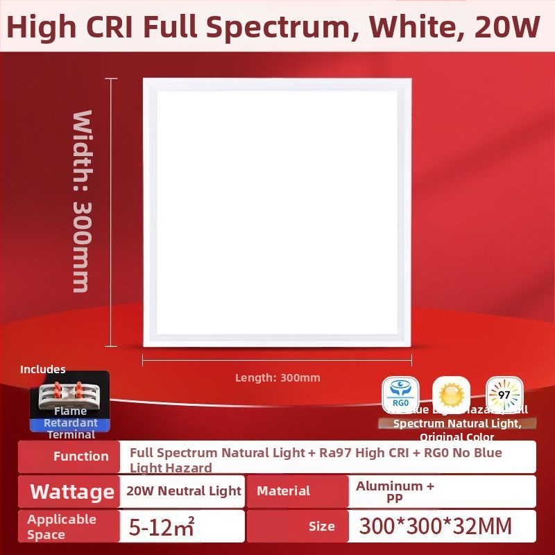 LED plochý panel svetla 600×600, plné spektrum, hliníkový panel na strop do kancelárie, kuchyne a kúpeľne
