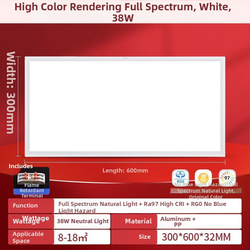 LED plochý panel svetla 600×600, plné spektrum, hliníkový panel na strop do kancelárie, kuchyne a kúpeľne