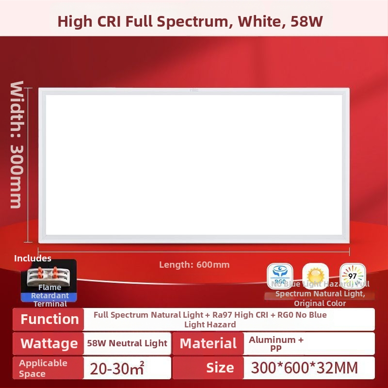 LED plochý panel svetla 600×600, plné spektrum, hliníkový panel na strop do kancelárie, kuchyne a kúpeľne