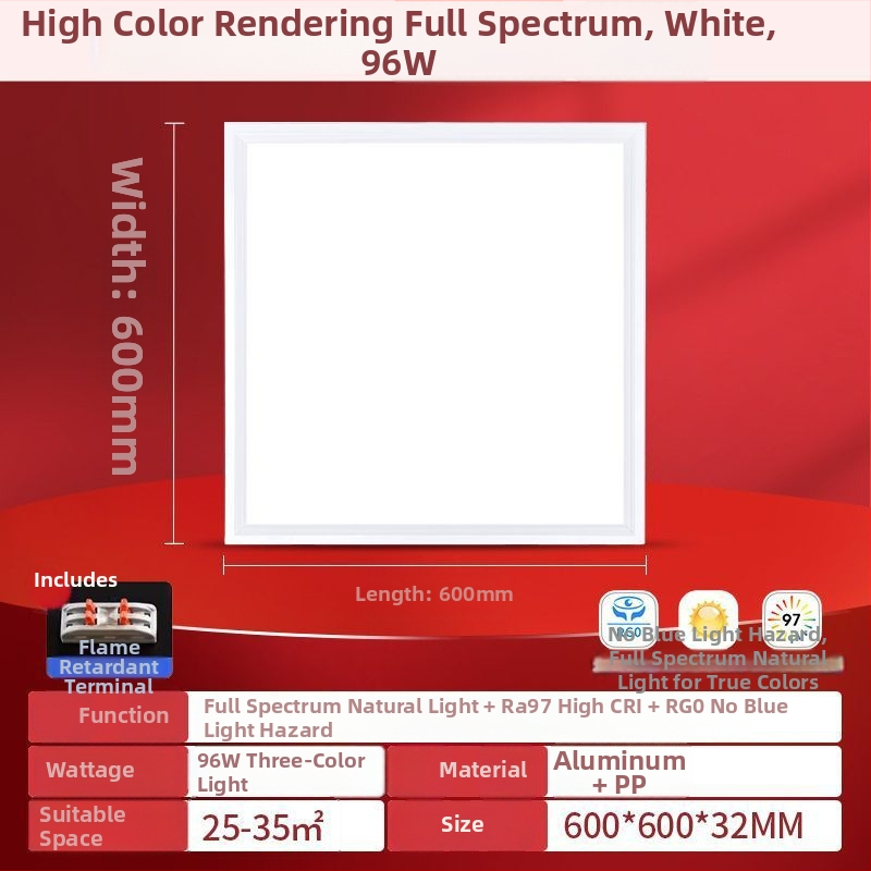 LED plochý panel svetla 600×600, plné spektrum, hliníkový panel na strop do kancelárie, kuchyne a kúpeľne