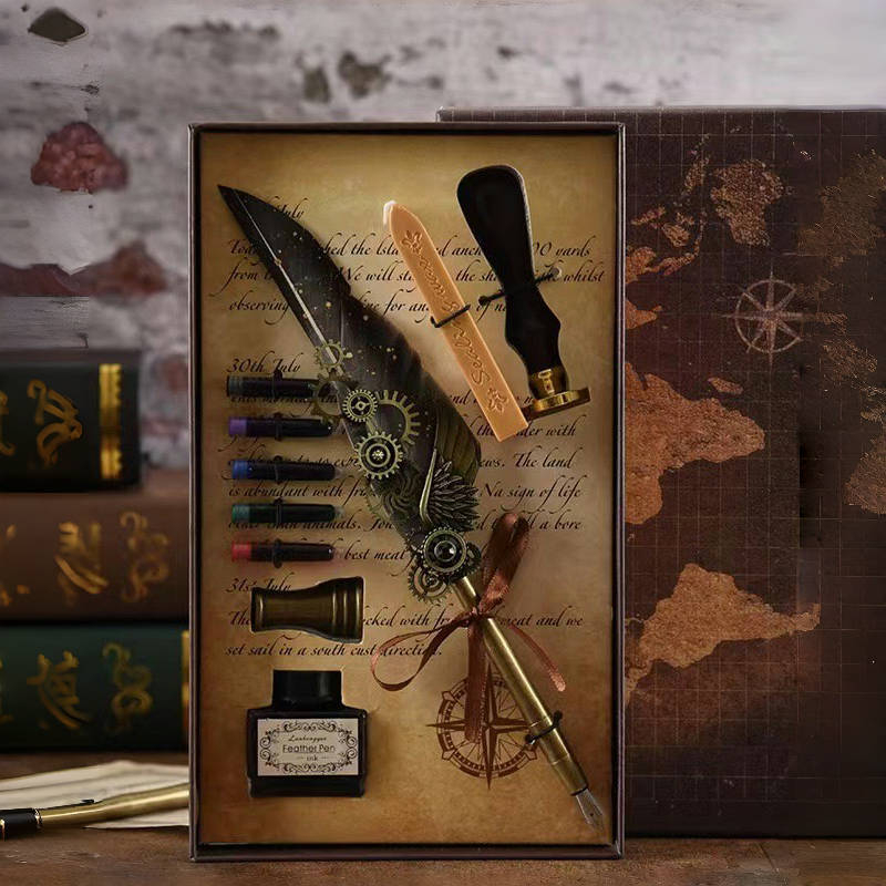 Darčeková sada pero s retro-punk štýlom, steampunk pero s vymeniteľnou náplňou, 5 farieb a vlastný gravír