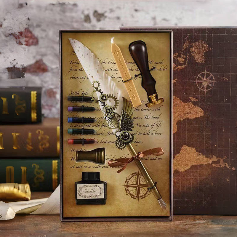Darčeková sada pero s retro-punk štýlom, steampunk pero s vymeniteľnou náplňou, 5 farieb a vlastný gravír