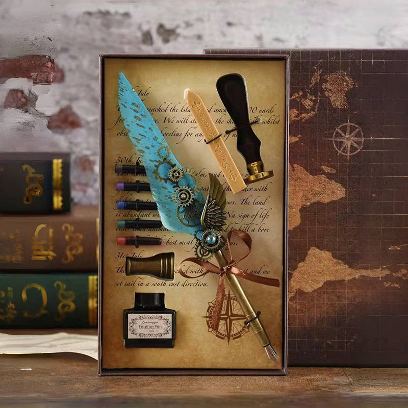 Darčeková sada pero s retro-punk štýlom, steampunk pero s vymeniteľnou náplňou, 5 farieb a vlastný gravír