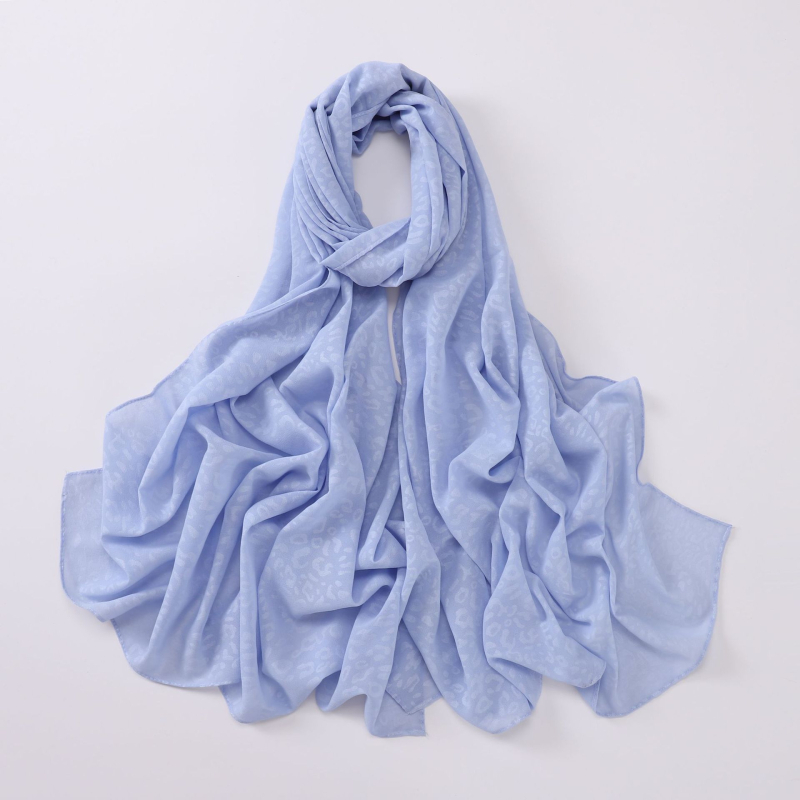 Gyöngyházfényű chiffon sál leopárd mintás, domborított mintával, etnikus kisebbségi stílusú kendő