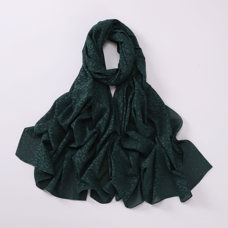 Gyöngyházfényű chiffon sál leopárd mintás, domborított mintával, etnikus kisebbségi stílusú kendő