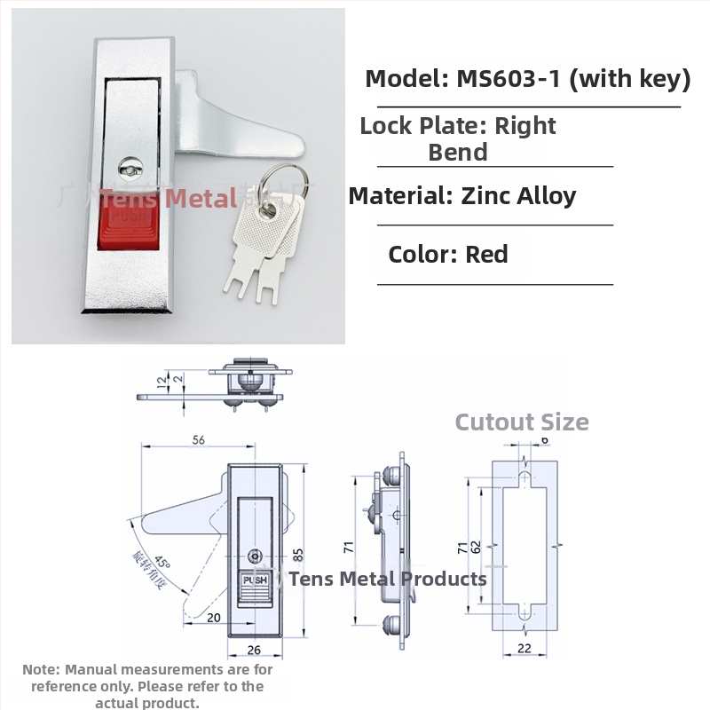 MS603 zámok na rozvodné skrinky a skrinky, plochý tlačidlový zámok, zliatina zinku, moderný minimalistický štýl