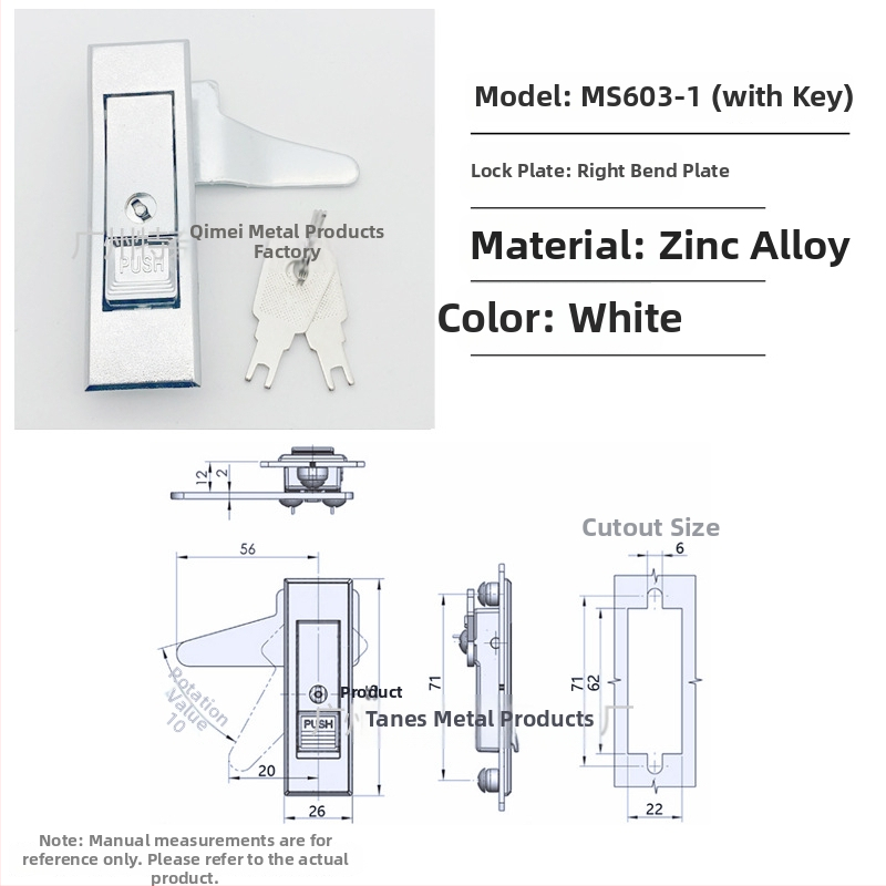 MS603 zámok na rozvodné skrinky a skrinky, plochý tlačidlový zámok, zliatina zinku, moderný minimalistický štýl