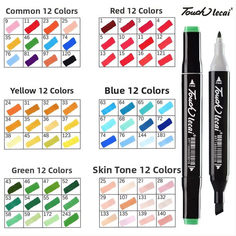 Touch marker na olejovej báze s dvomi koncami, 12 farieb, alkoholové akvarelové fixky pre študentov a deti