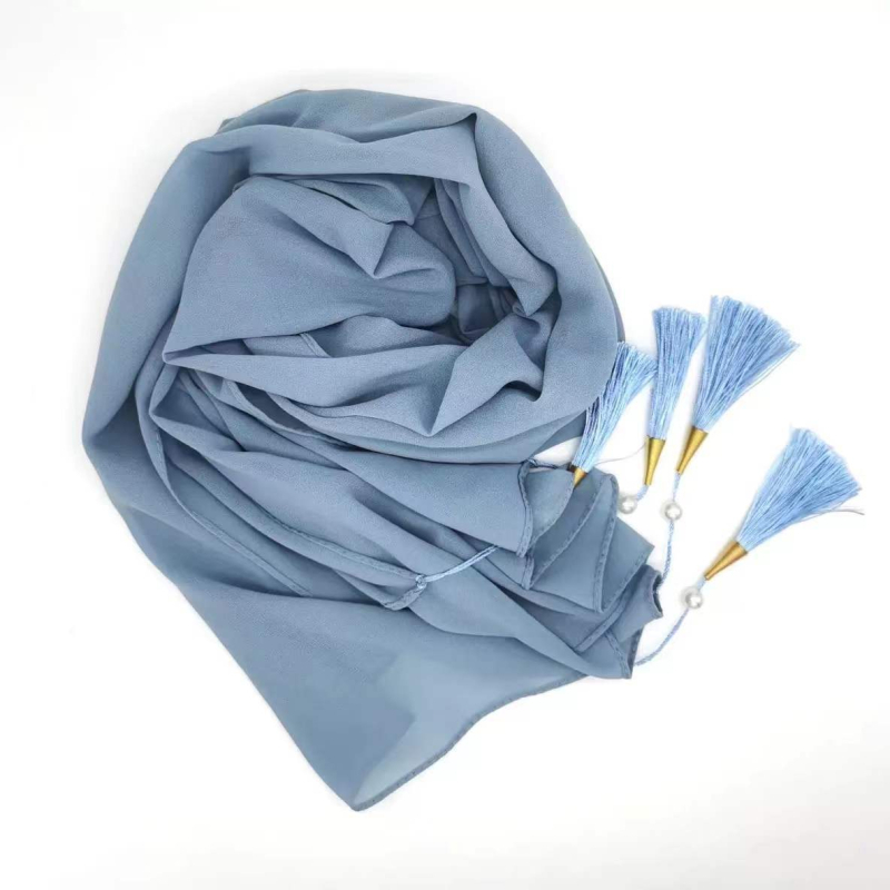 Új határokon átívelő buborékos chiffon sál, maláj–indonéz géz sál, fejkendő és hidzsáb rojtokkal a sarkoknál