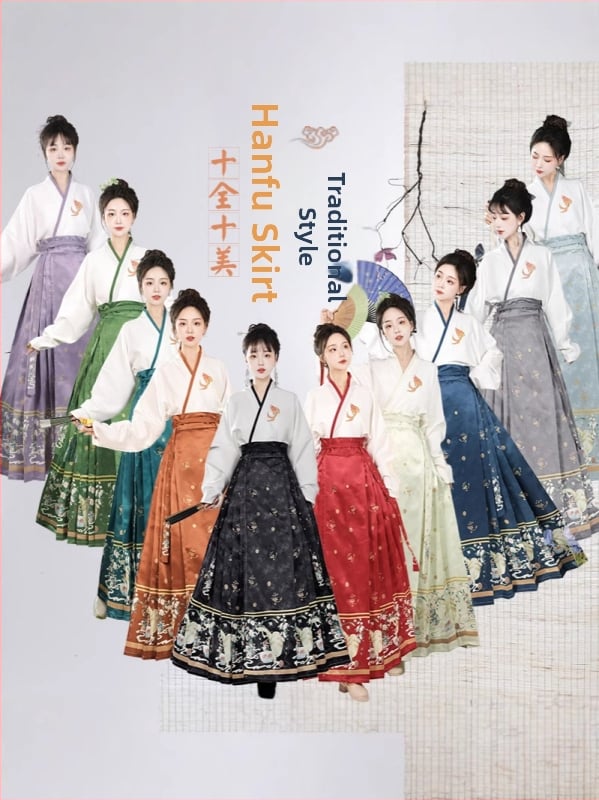 Súprava Hanfu pre ženy: sukňa do pásu s čínskymi prvkami, 10 farieb, každodenné nosenie