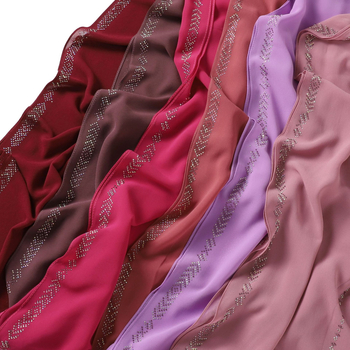 Chiffon hijab jednobojni s kristalima, dugi šal za glavu