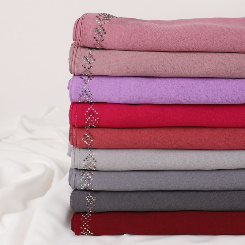 Chiffon hijab jednobojni s kristalima, dugi šal za glavu