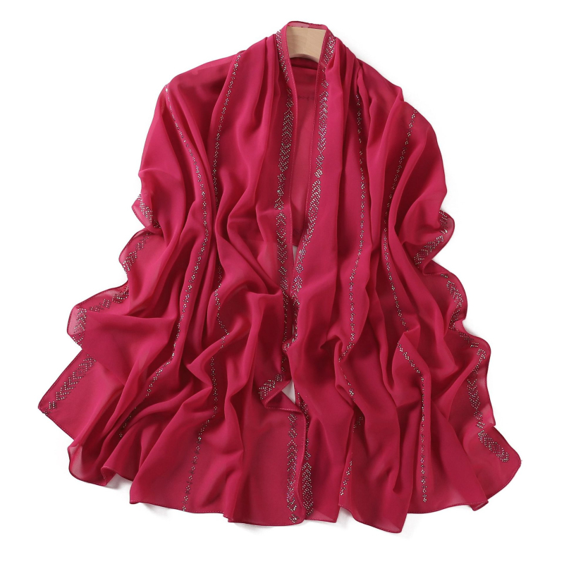 Chiffon hijab jednobojni s kristalima, dugi šal za glavu