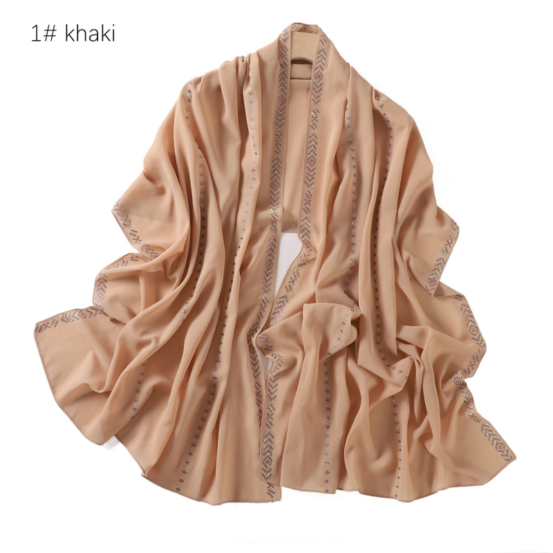 Chiffon hijab jednobojni s kristalima, dugi šal za glavu