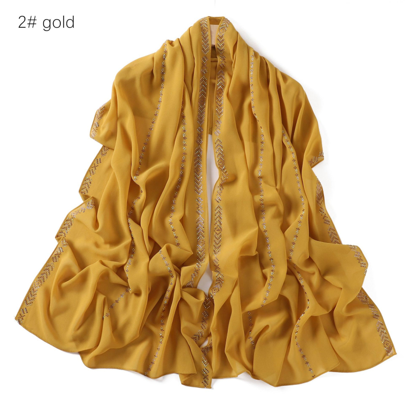 Chiffon hijab jednobojni s kristalima, dugi šal za glavu