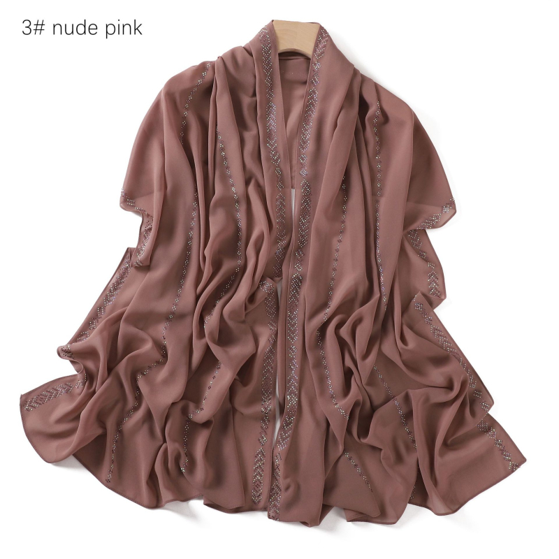 Chiffon hijab jednobojni s kristalima, dugi šal za glavu
