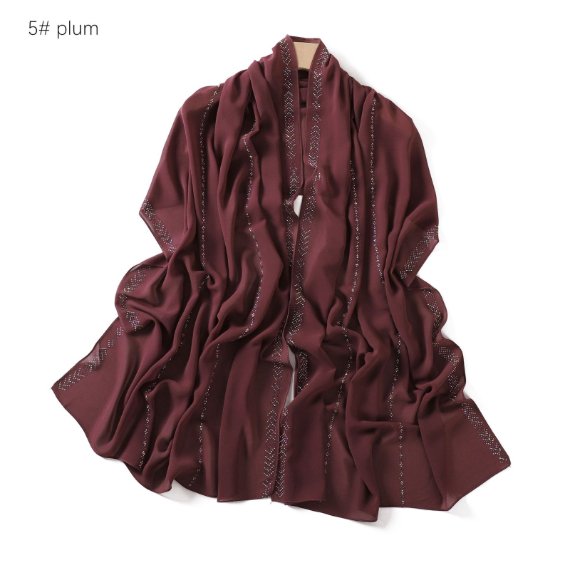Chiffon hijab jednobojni s kristalima, dugi šal za glavu